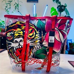 Ed Hardy Vibrant Tiger and Floral Tote  NWT